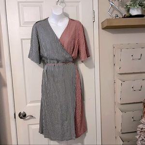 Roolee Anthropologie Gingham Check Red White Blue Color Block Wrap Dress…